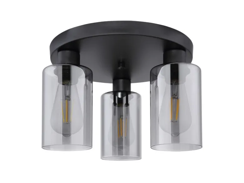 LED Deckenleuchte mit 3 Rauchglas Lampenschirmen Metall Schwarz, Ø 34cm