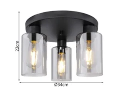 LED Deckenleuchte mit 3 Rauchglas Lampenschirmen Metall Schwarz, Ø 34cm