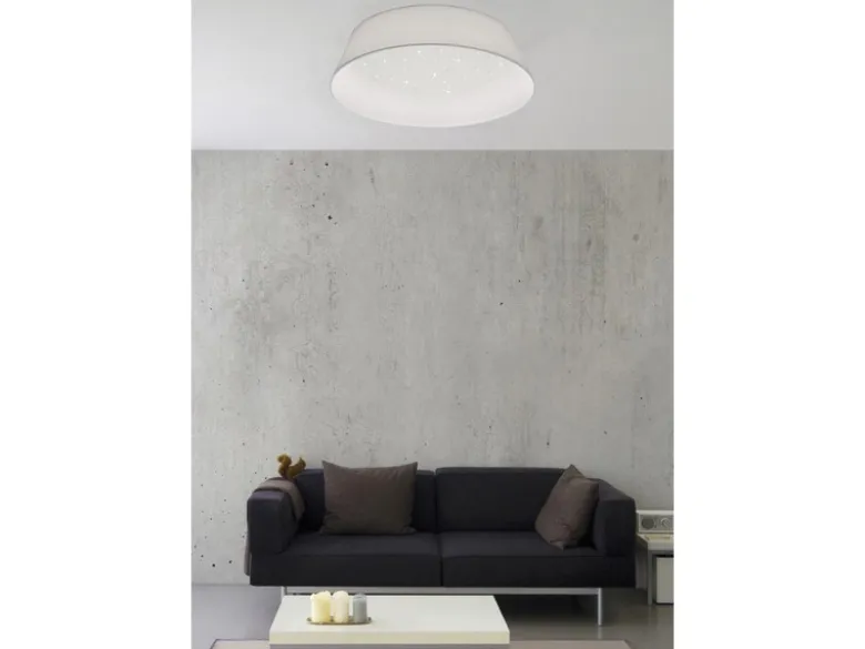 LED Deckenleuchte mit Sternenhimmel und Stofflampenschirm in Weiß, Ø 45cm