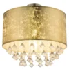 LED Deckenleuchte mit Stoff Lampenschirm Gold & Kristall Behang, Ø 40cm