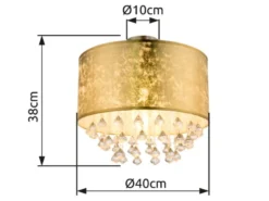 LED Deckenleuchte mit Stoff Lampenschirm Gold & Kristall Behang, Ø 40cm
