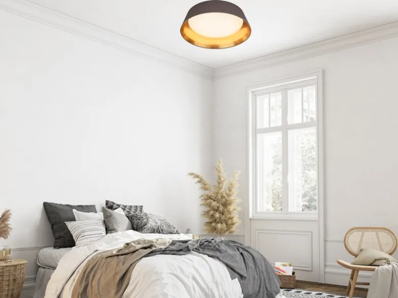 LED Deckenleuchte mit Stofflampenschirm in Braun/Gold, Ø 45cm