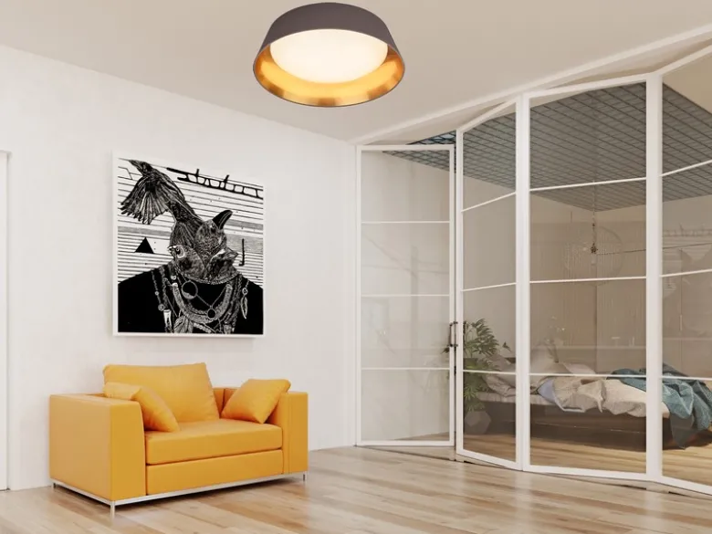 LED Deckenleuchte mit Stofflampenschirm in Braun/Gold, Ø 45cm