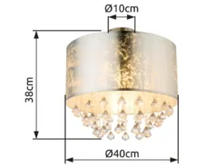 LED Deckenleuchte mit Stoff Lampenschirm Silber & Kristall Behang, Ø 40cm