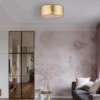 LED Deckenleuchte mit Stoff Lampenschirm goldfarbig, Ø 40cm