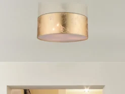 LED Deckenleuchte mit Stoff Lampenschirm goldfarbig, Ø 40cm
