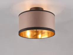 LED Deckenleuchte mit Stoffschirm in Taupe/Gold, Ø 30cm