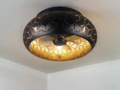 LED Deckenleuchte mit Ventilator & Fernbedienung in Schwarz/Gold, Ø 50cm