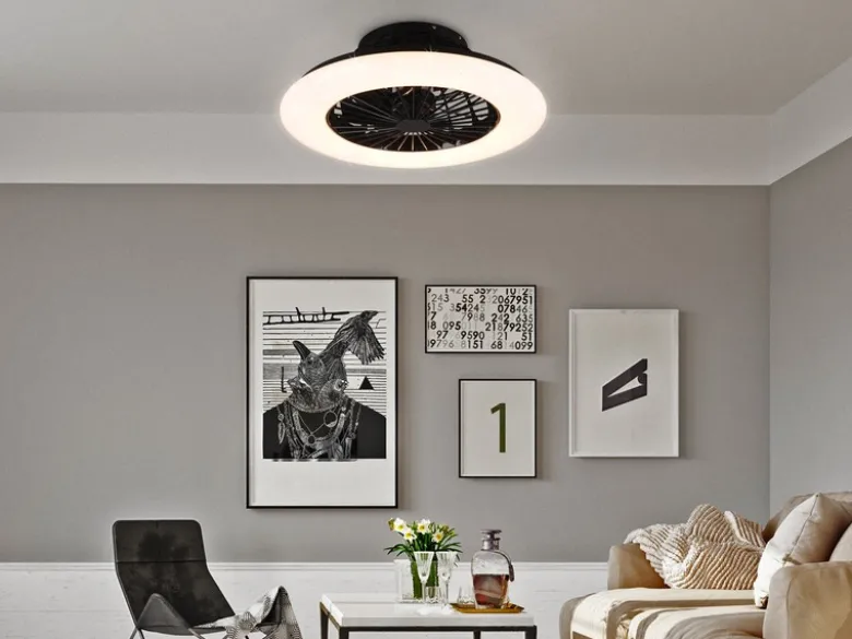 LED Deckenleuchte mit Ventilator, Fernbedienung & Wandhalterung, Ø 50cm