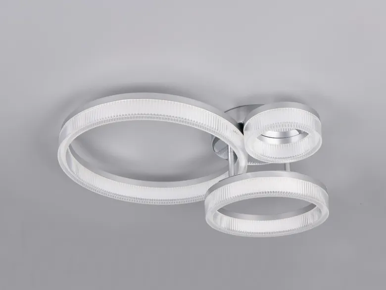 LED Deckenleuchte MOVA 3 Ringe Chrom Silber, Neutralweiß 4000K, Breite 51cm