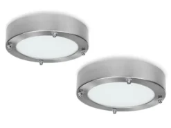 LED Deckenleuchten im 2er SET fürs Bad aus gebürstetem Stahl & Glas, Ø 28 cm