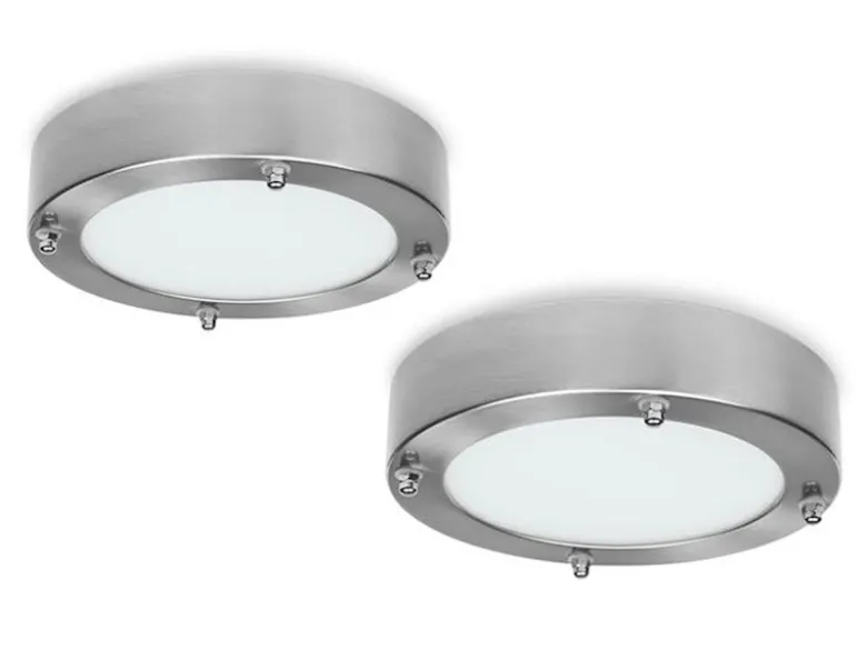 LED Deckenleuchten im 2er SET fürs Bad aus gebürstetem Stahl & Glas, Ø 28 cm