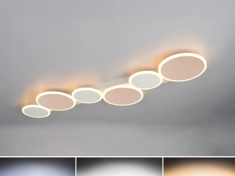LED Deckenleuchte OVELA Grau Braun mit Fernbedienung & 3 Lichtfarben, B:100cm
