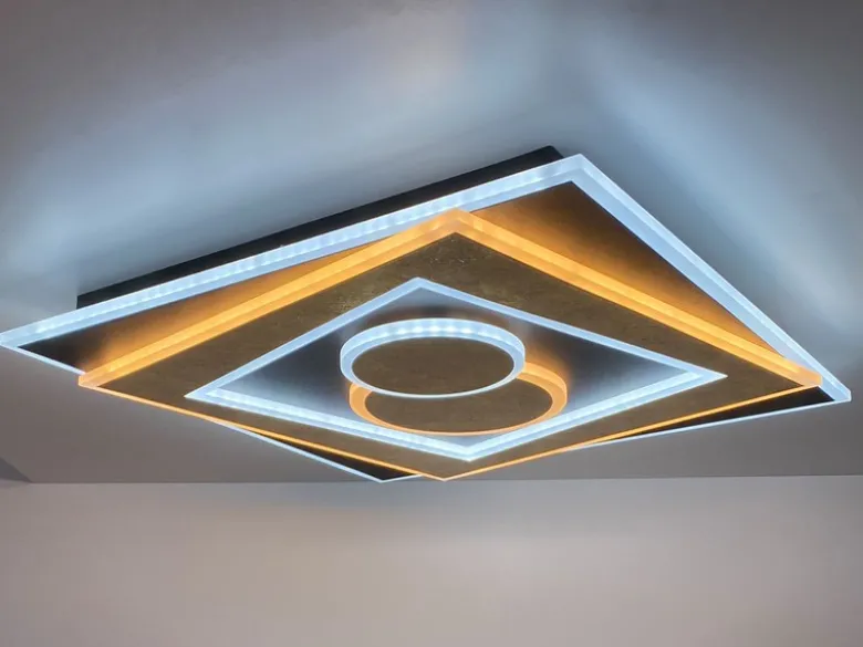 LED Deckenleuchte RATIO Schwarz Gold mit Fernbedienung, 50x50cm