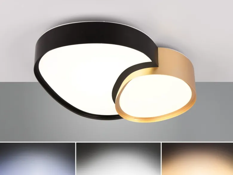 LED Deckenleuchte RISE mit Fernbedienung dimmbar Schwarz Gold, Breite 43,5cm