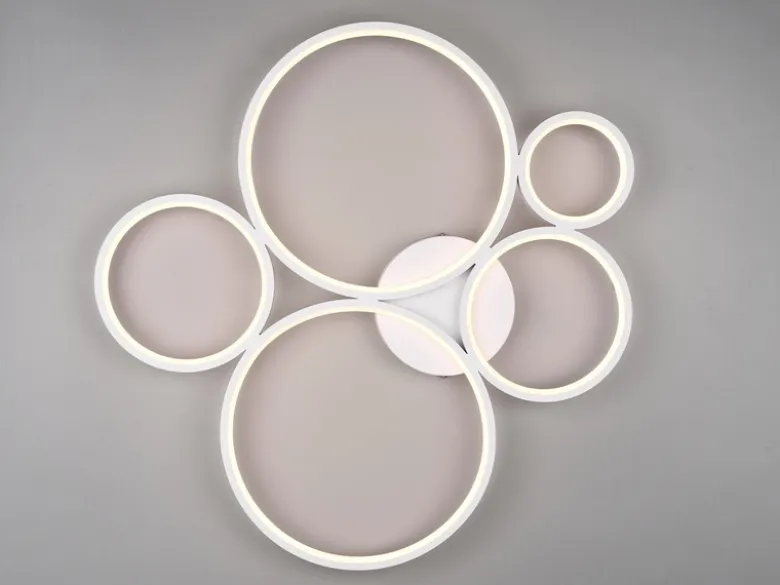 LED Deckenleuchte RONDO 5 Ringe Weiß, 5.600 Lumen hell, dimmbar, Breite 59cm