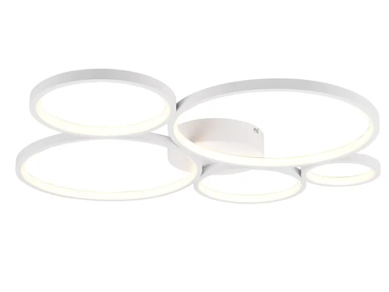 LED Deckenleuchte RONDO 5 Ringe Weiß, 5.600 Lumen hell, dimmbar, Breite 59cm