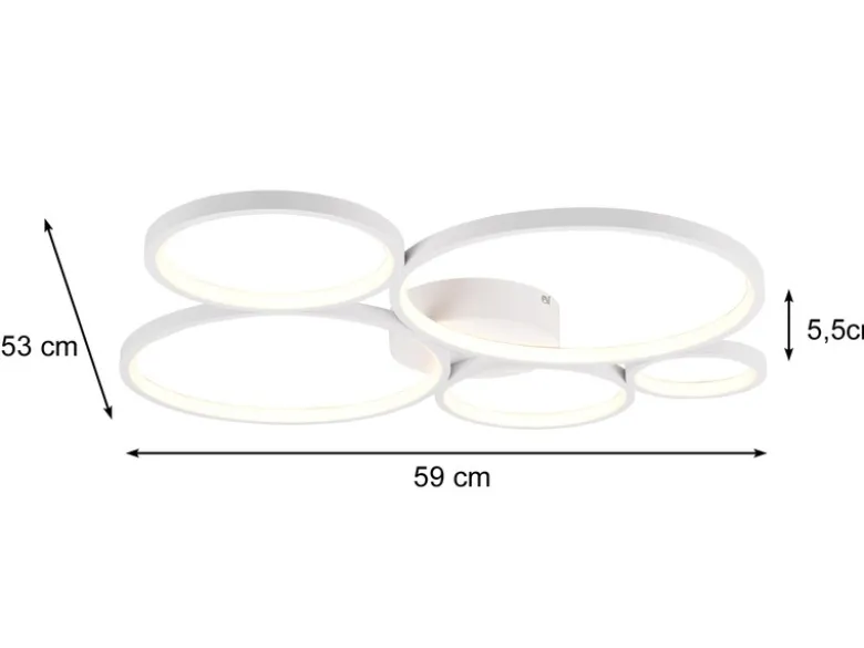 LED Deckenleuchte RONDO 5 Ringe Weiß, 5.600 Lumen hell, dimmbar, Breite 59cm