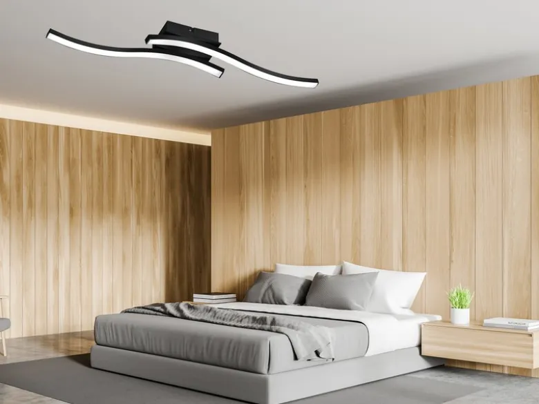 LED Deckenleuchte ROUTE 2 flammig Metall Schwarz, Warmweiß, Breite 56cm