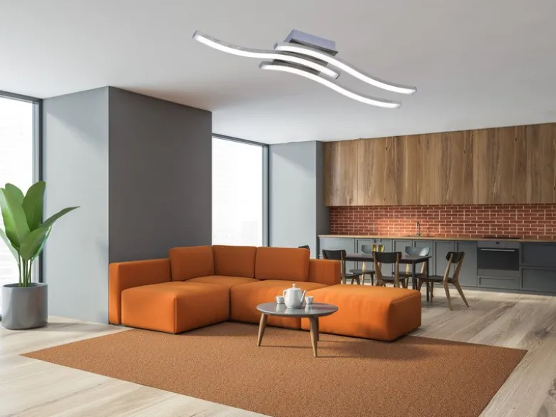LED Deckenleuchte ROUTE Metall Silber, 3-flammig Warmweiß, Breite 56cm