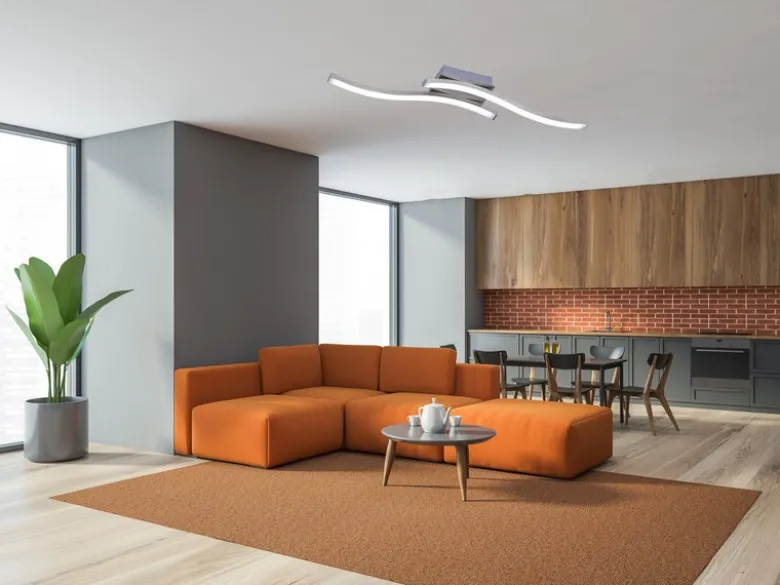 LED Deckenleuchte ROUTE Metall Silber 2-flammig, Warmweiß, Breite 56cm