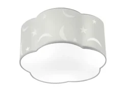 LED Deckenleuchte rund Ø40cm in weiß, Stoffschirm mit Mond + Sternen Motiv