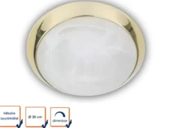 LED Deckenleuchte rund, Glas Alabaster, Dekorring Messing poliert, Ø 30cm