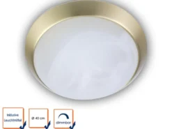 LED Deckenleuchte rund, Glas Alabaster, Dekorring Messing matt, Ø 40cm