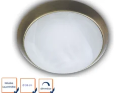 LED Deckenleuchte rund, Glas Alabaster, Dekorring Altmessing, Ø 35cm