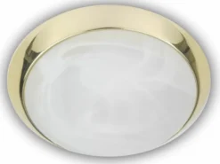 LED Deckenleuchte rund, Glas Alabaster, Dekorring Messing poliert, Ø 25cm