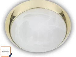 LED Deckenleuchte rund, Glas Alabaster, Dekorring Messing poliert, Ø 25cm