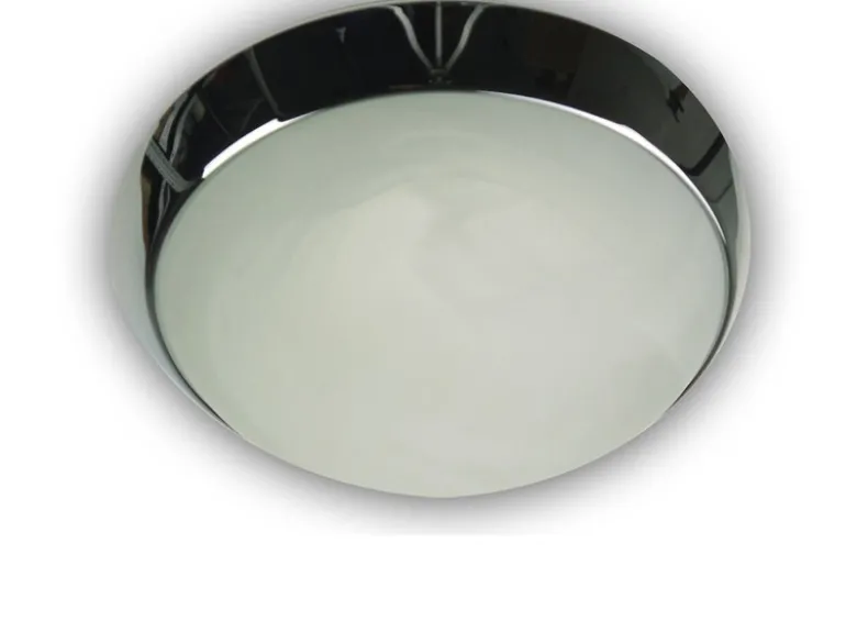 LED-Deckenleuchte rund, Glas Alabaster, Dekorring Chrom, Ø 40cm