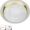 LED Deckenleuchte rund, Glas Alabaster, Dekorring Messing poliert, Ø 35cm