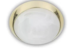 LED Deckenleuchte rund, Glas Alabaster, Dekorring Messing poliert, Ø 35cm