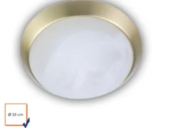 LED Deckenleuchte rund, Glas Alabaster, Dekorring Messing matt, Ø 25cm