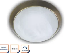 LED Deckenleuchte rund, Glas Alabaster, Dekorring Altmessing, Ø 30cm