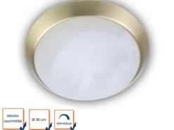 LED Deckenleuchte rund, Glas Alabaster, Dekorring Messing matt, Ø 30cm