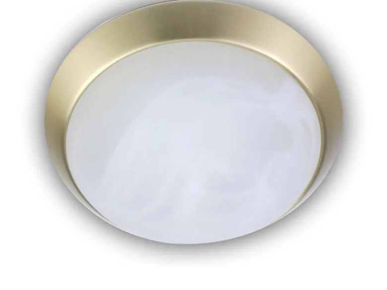 LED Deckenleuchte rund, Glas Alabaster, Dekorring Messing matt, Ø 30cm