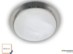 LED Deckenleuchte rund, Glas Alabaster, Dekorring Nickel matt, Ø 25cm
