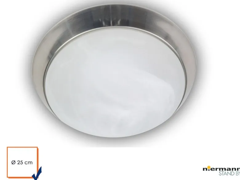 LED Deckenleuchte rund, Glas Alabaster, Dekorring Nickel matt, Ø 25cm