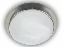 LED Deckenleuchte rund, Glas Alabaster, Dekorring Nickel matt, Ø 25cm