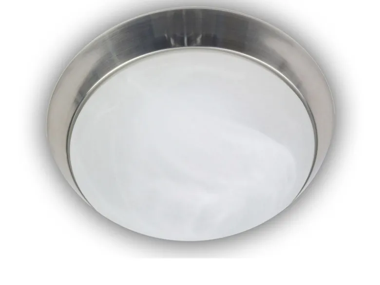 LED Deckenleuchte rund, Glas Alabaster, Dekorring Nickel matt, Ø 30cm