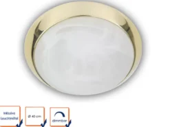 LED Deckenleuchte rund, Glas Alabaster, Dekorring Messing poliert, Ø 40cm