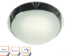 LED-Deckenleuchte rund, Glas satiniert mit Klarrand, Dekorring Chrom, Ø 30cm
