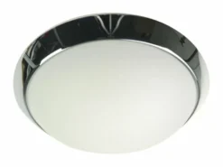 LED Deckenleuchte rund, Glas satiniert mit Klarrand, Dekorring Chrom, Ø 30cm