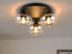 LED Deckenleuchte rund mit 3 Glas Lampenschirmen Bernsteinfarbig, Ø 39cm