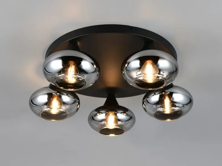 LED Deckenleuchte rund mit 5 Rauchglas Lampenschirmen, Ø 49cm