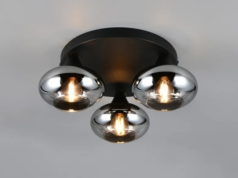 LED Deckenleuchte rund mit 3 Rauchglas Lampenschirmen, Ø 39cm