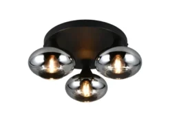 LED Deckenleuchte rund mit 3 Rauchglas Lampenschirmen, Ø 39cm