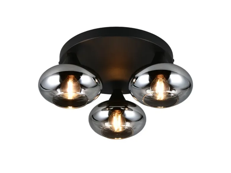LED Deckenleuchte rund mit 3 Rauchglas Lampenschirmen, Ø 39cm